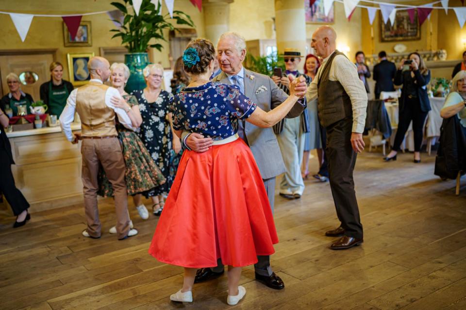 Charles dances with Bridget Tibbs (Ben Birchall/PA) (PA Wire)