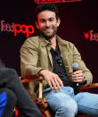 <p>Chace Crawford flashes a smile onstage during <em>The Boys</em> panel at New York Comic Con on Oct. 8. </p>