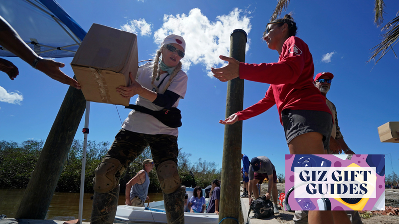 Volunteers offload supplies on Pine Island in Florida on October 2, 2022 in the wake of Hurricane Ian.