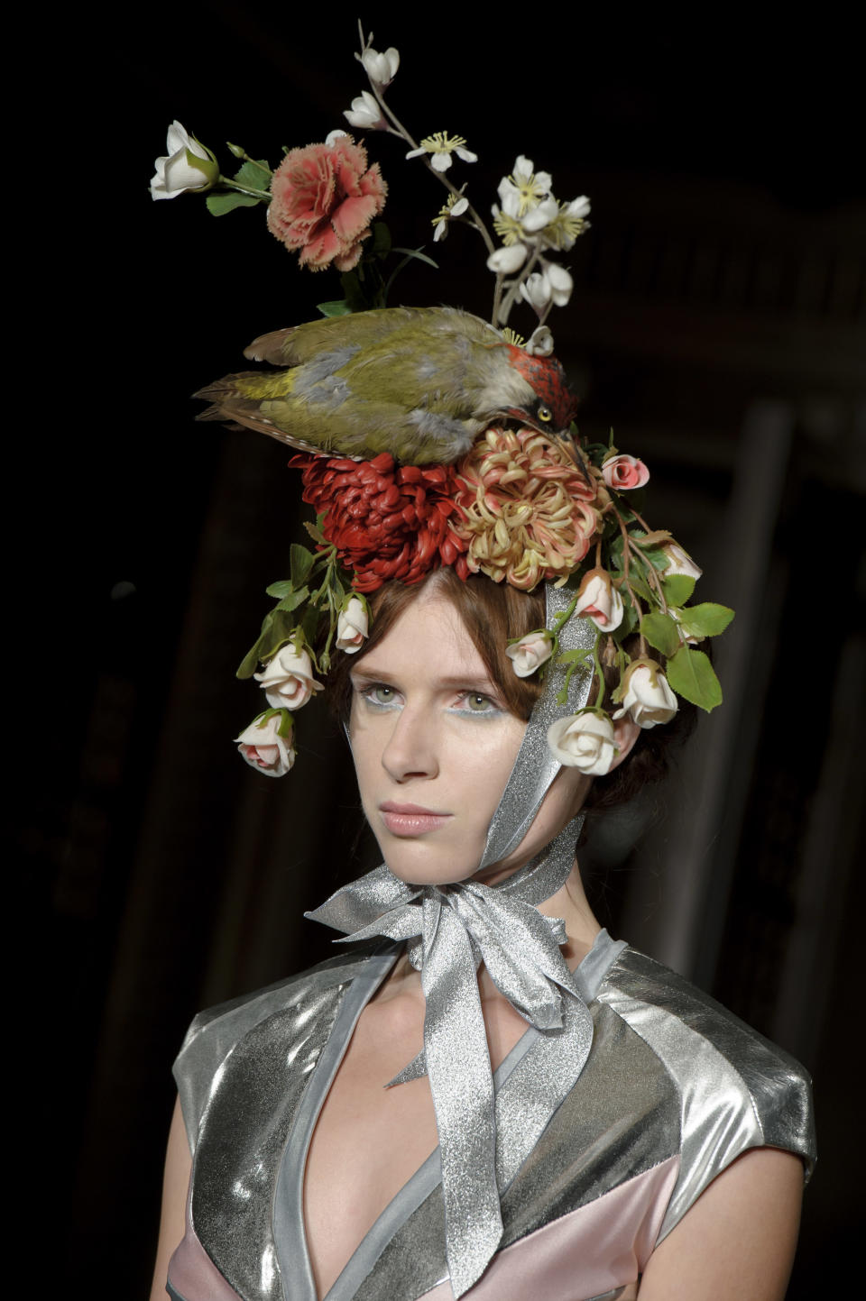 A model wears a design created by Pam Hogg during London Fashion Week Spring/Summer 2014, at the Freemasons' Hall in central London, Monday, Sept. 16, 2013. (Photo by Jonathan Short/Invision/AP)