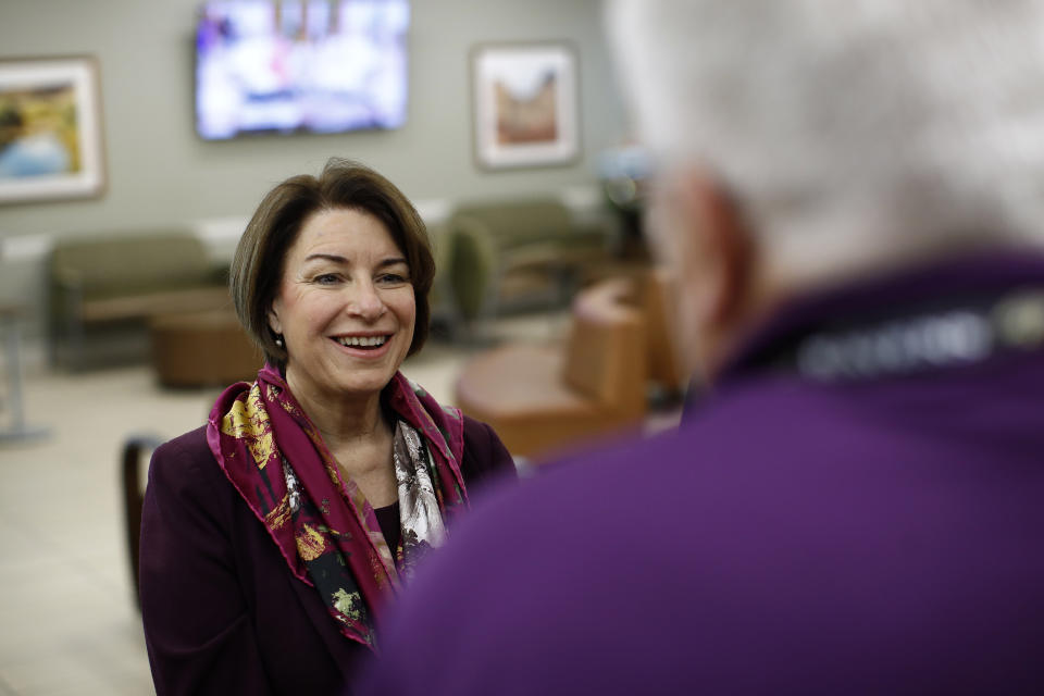 Democratic presidential candidate Sen. Amy Klobuchar, D-Minn., tours the Culinary Health Center, Friday, Feb. 14, 2020, in Las Vegas. (AP Photo/Patrick Semansky)