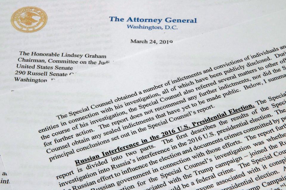 The letter from Attorney General William Barr to Congress on the conclusions reached by special counsel Robert Mueller.