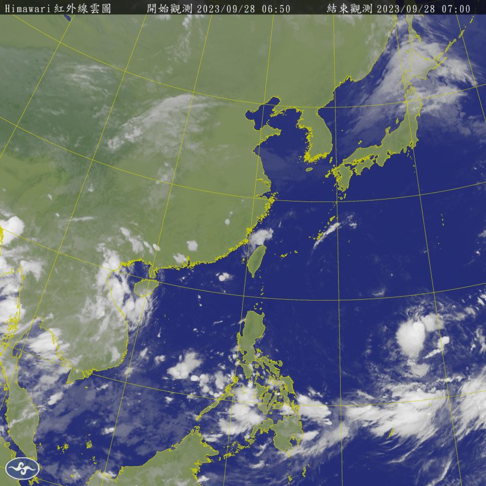 桃園以北、東半部地區及恆春半島不定時有局部陣雨，其他地區為多雲到晴，午後有局部短暫雷陣雨。（圖：氣象署網站）