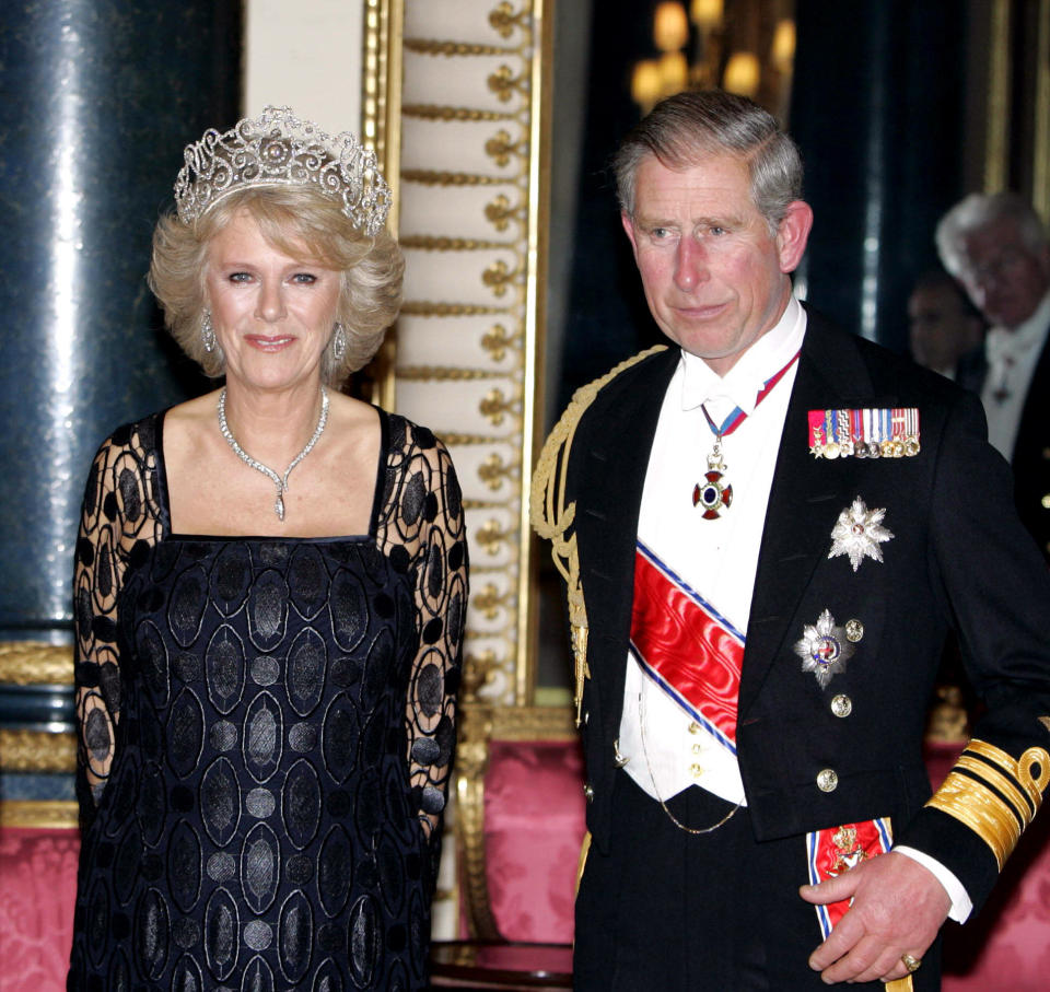 King Harald, Queen Sonja, Crown Prince Haakon & Crown Princess Mette-Marit Of Norway Visit The United Kingdom.Banquet At Buckingham Palace With Queen Elizabeth Ii, The Duke Of Edinburgh, The Prince Of Wales & The Duchess Of Cornwall.