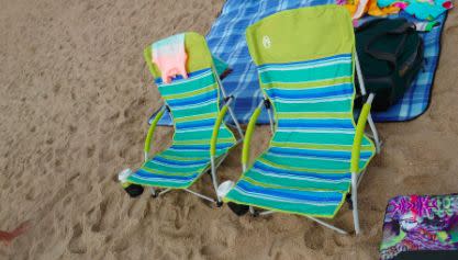 A low-sitting beach chair