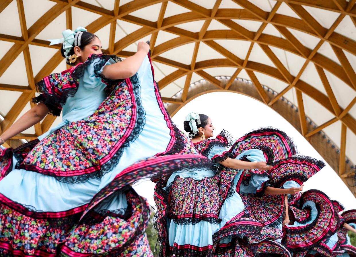 Casa de la Cultura Tlanese performs a Sinaloa dance during Viva Salem on Saturday, Sept. 23, 2023 in Salem, Ore. The inaugural festival celebrated Hispanic Heritage Month.