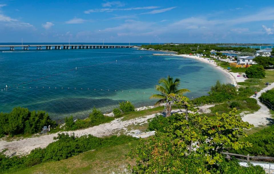 A view of Bahia Honda State Parks Calusa Beach near Big Pine Key on Monday, October 11, 2021. The Overseas Highway can be seen in the background.