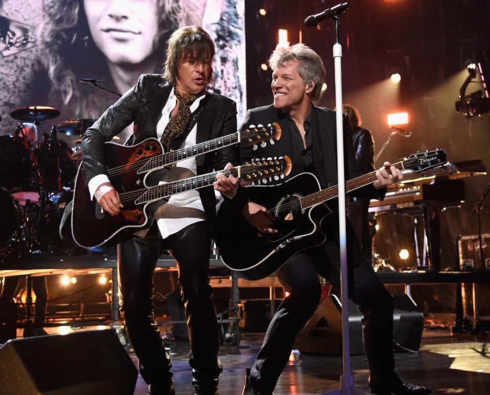 Richie Sambora (left) and Jon Bon Jovi perform during Rock & Roll Hall of Fame Induction Ceremony in 2018. Getty Images For The Rock and Roll Hall of Fame