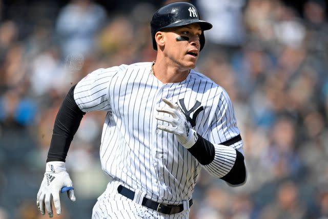 <p>Sarah Stier/Getty </p> Aaron Judge of the New York Yankees in 2019.