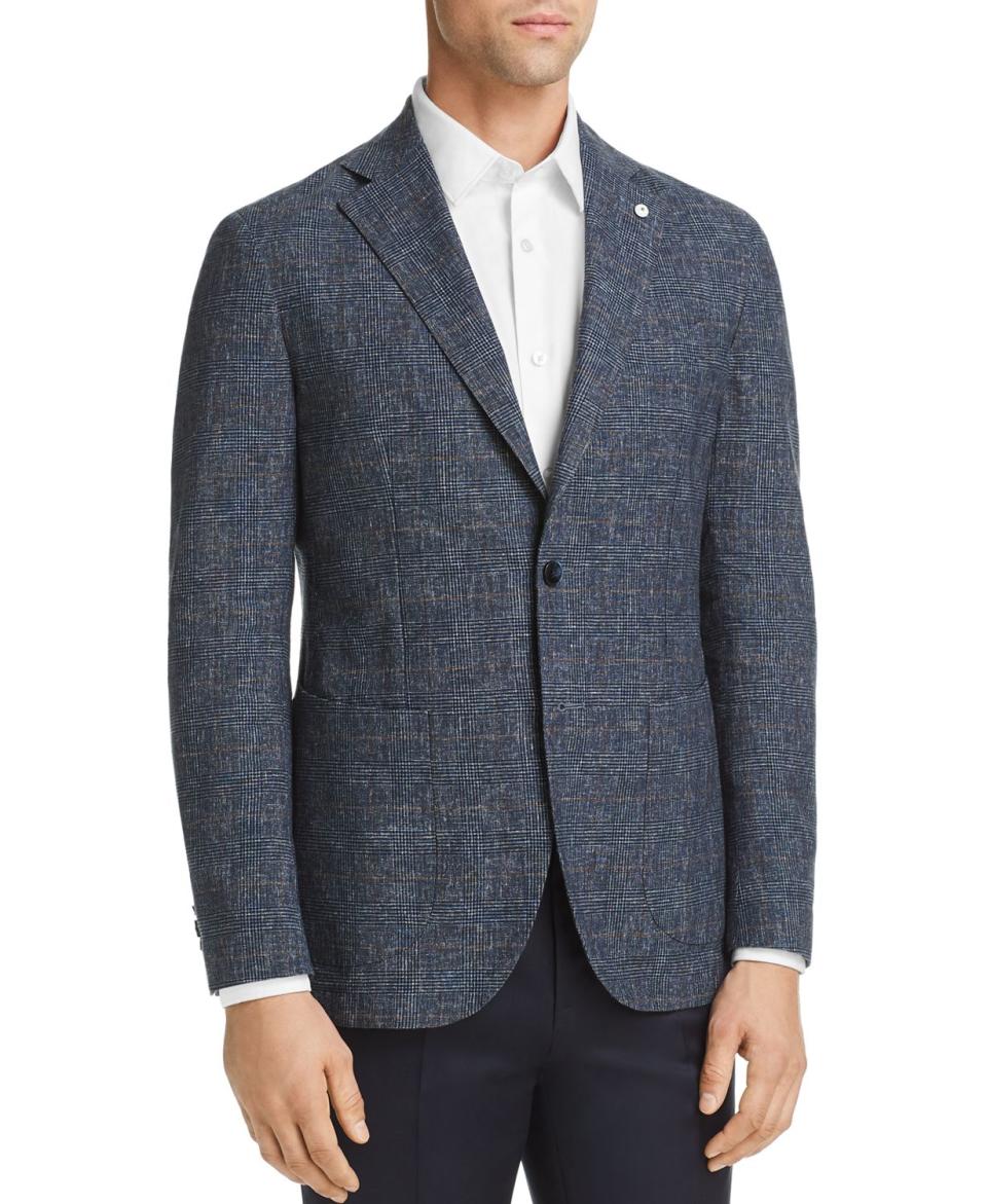 Washed Plaid Slim Fit Sport Coat