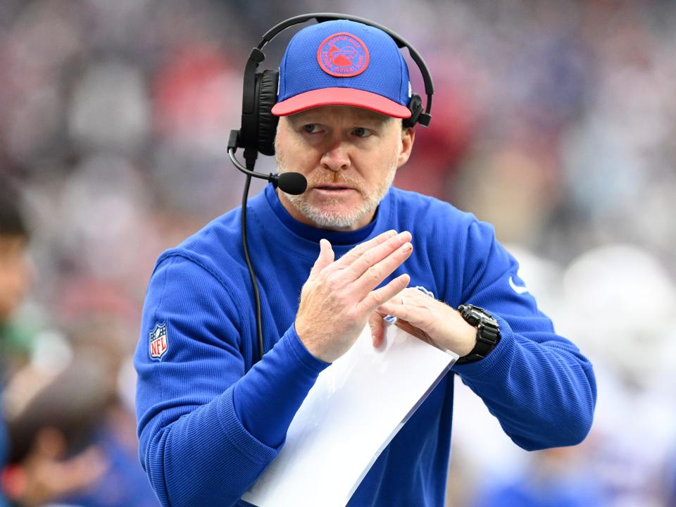 Buffalo Bills head coach Sean McDermott, shown during a game against the New England Patriots on Oct. 22, 2023.