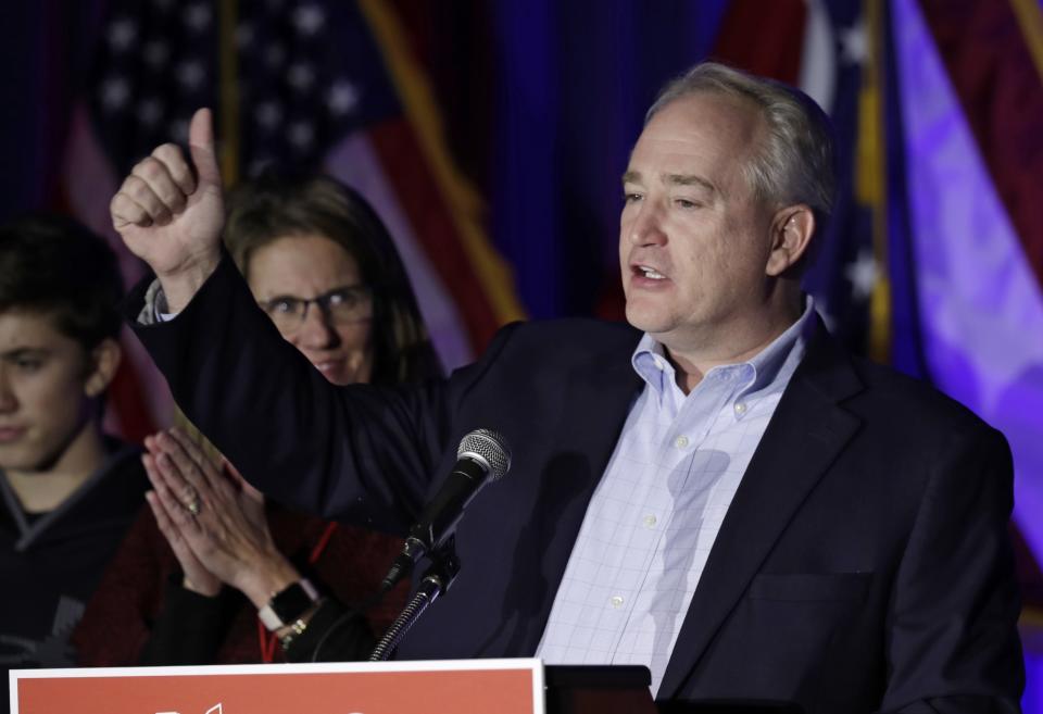 FILE - Keith Faber speaks at the Ohio Republican Party event, Tuesday, Nov. 6, 2018, in Columbus, Ohio. Faber is Ohio's Republican incumbent State Auditor. (AP Photo/Tony Dejak, File)