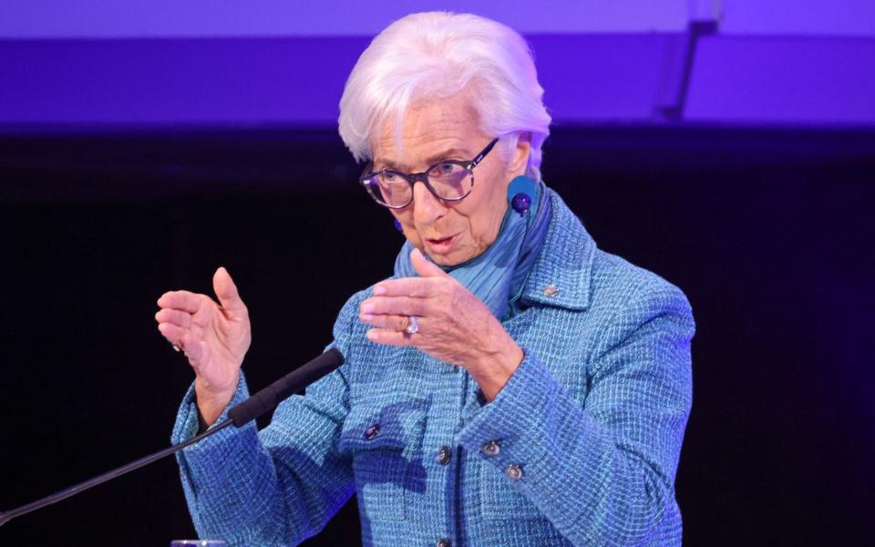 Christine Lagarde, the President of the European Central Bank, speaks at the Frankfurt European Banking Congress