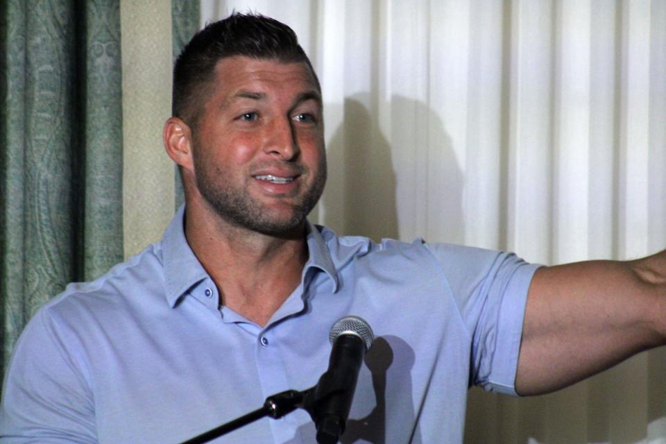 Former Heisman Trophy quarterback Tim Tebow speaks during  a press conference announcing that Jacksonville's JAXUSL group is receiving a franchise in the United Soccer League Championship on August 30, 2022. [Clayton Freeman/Florida Times-Union]