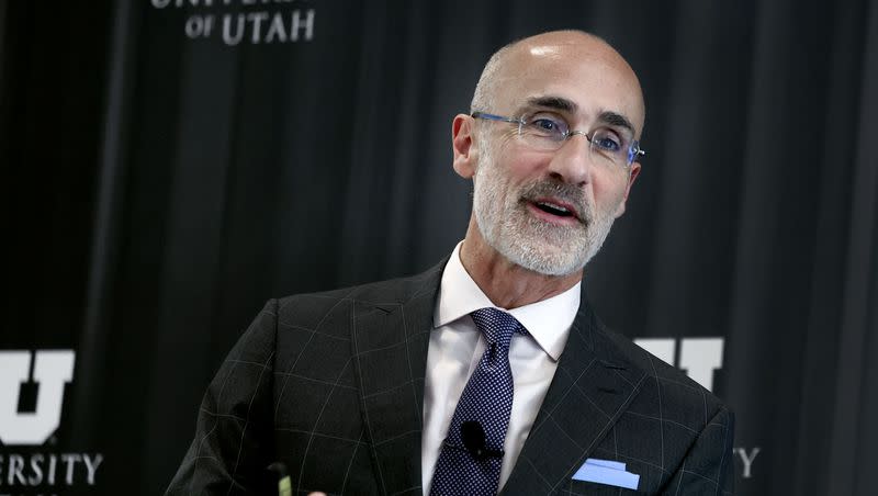 Bestselling author, Harvard professor and Ph.D. social scientist Arthur Brooks speaks at the Alumni House at the University of Utah in Salt Lake City on Thursday, Oct. 27, 2022.