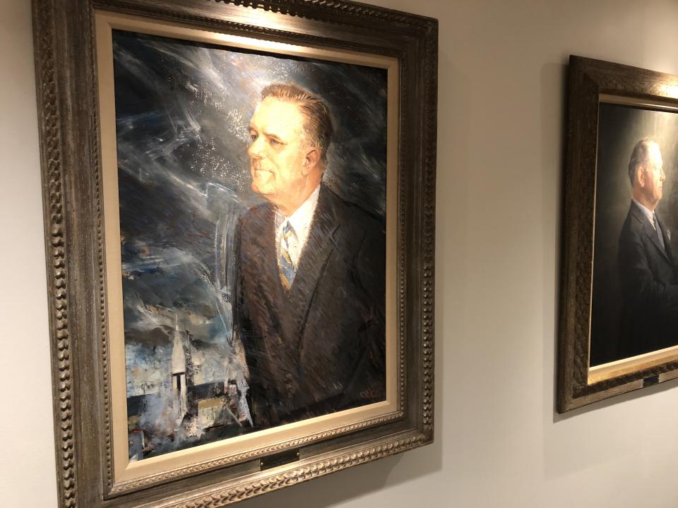 A portrait of James Webb, the NASA administrator from 1961 to 1968, at the agency’s headquarters in Washington, D.C. (Photo: Michael Walsh/Yahoo News)