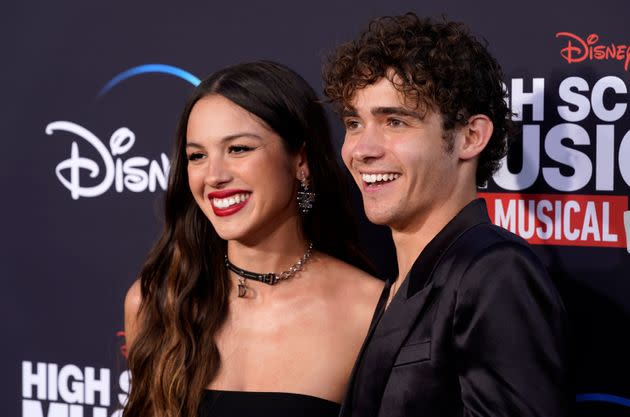 Olivia Rodrigo (left) and Joshua Bassett attend the Season 3 premiere of 