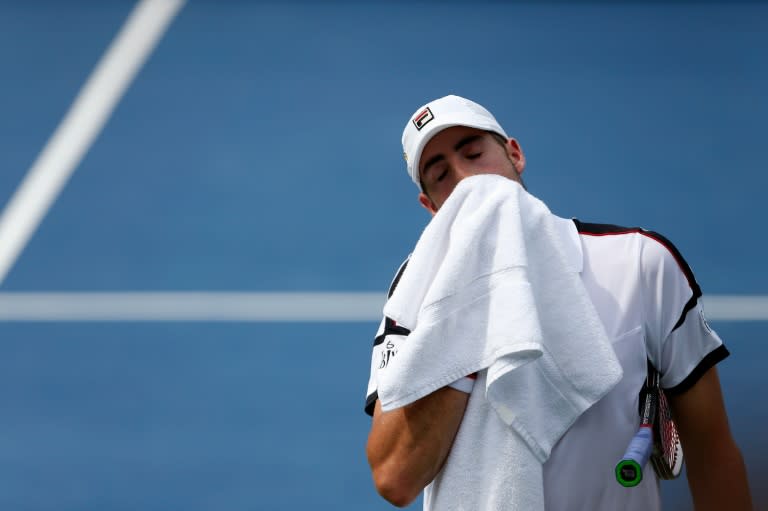 John Isner of the US, seen during his match against compatriot Steve Johnson, on day five of the Citi Open, at Rock Creek Tennis Center in Washington, DC, on July 22, 2016