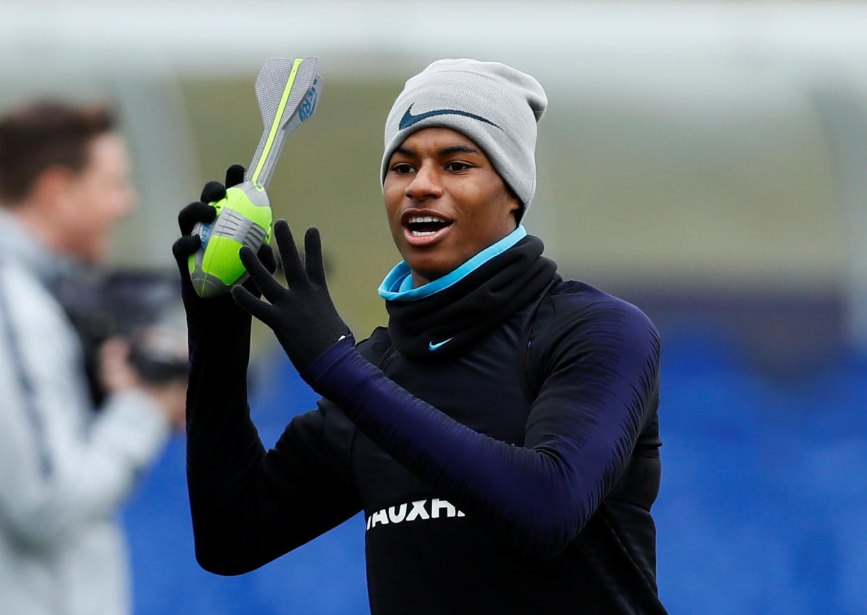 Bullet in the gun: Manchester United and England’s Marcus Rashford during training this week