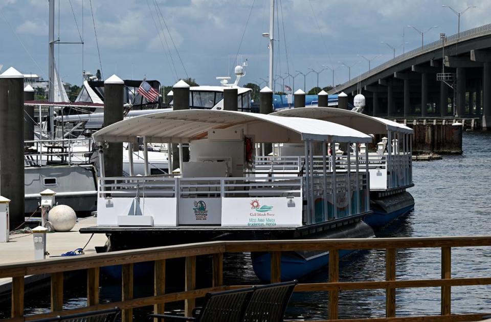 Two water taxis, Miss Anna Maria and the Downtown Duchess, are moored at the docks at Pier 22 in Bradenton while officials find a way for the ferries to dock at the Anna Maria Pier.