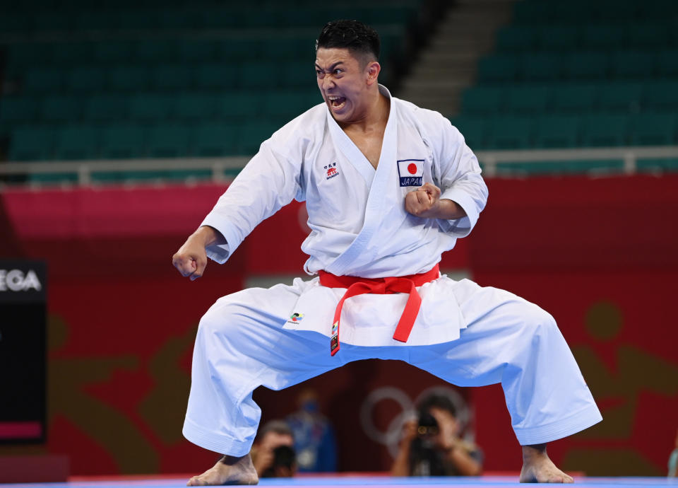 Tokyo 2020 Olympics - Karate - Men's Individual Kata - Elimination Round - Nippon Budokan, Tokyo, Japan - August 6, 2021. Ryo Kiyuna of Japan competes. REUTERS/Annegret Hilse