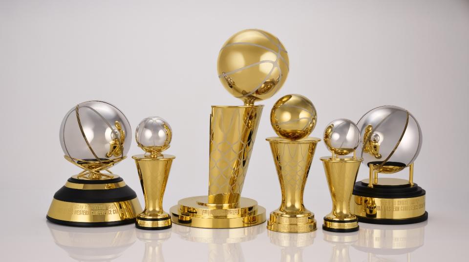 The NBA redesigned its championship and Finals MVP trophies, renamed its conference championship awards and introduced Conference Finals MVP honors. (Courtesy of NBA)