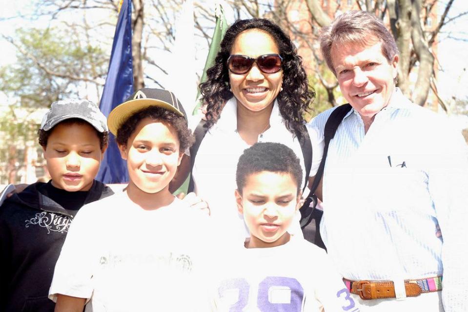 Aaron De Niro, Juilan De Niro, Grace Hightower, Elliot De Niro and Dan Lufkin attend The Central Park Conservancy Opens the Peter Jay Sharp Children's Glade on Earth Day at The Peter Jay Sharp Children's Glade on April 22, 2007 in New York City