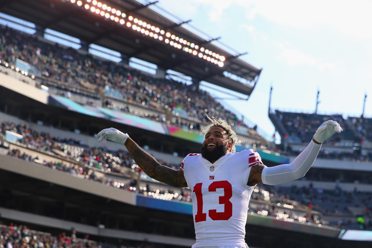 Odell Beckham was all smiles during the pregame against the Eagles, but not so much afterward. (Getty Images)