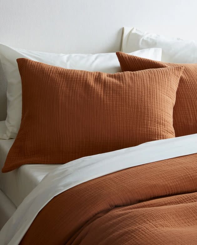 The Quince gauze pillow sham set in Terracotta.