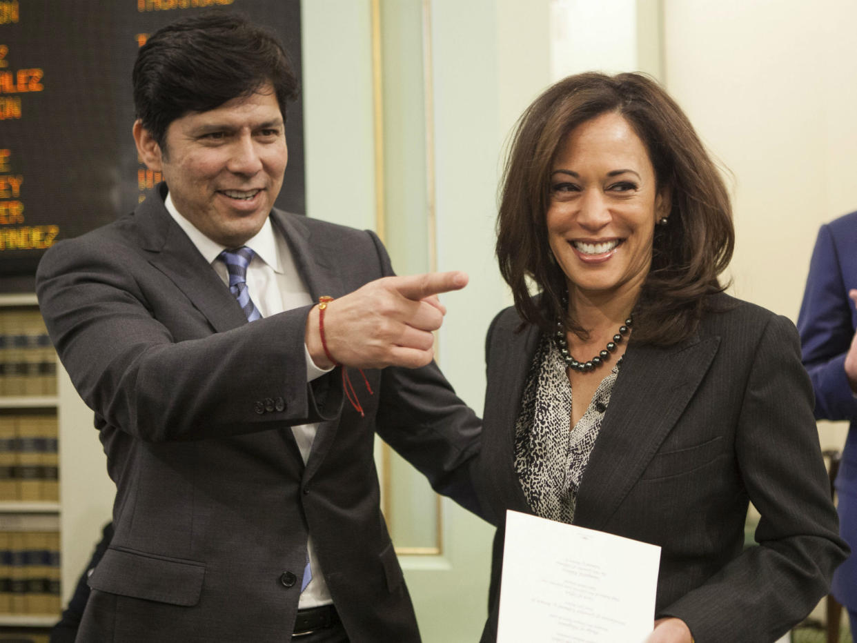 California Senate President Pro Tem Kevin de Senate President pro tem Kevin de León and then-California Attorney General Kamala Harris - whom de León hopes to join in the United States Senate - in Sacramento on January 5, 2015: REUTERS/Max Whittaker