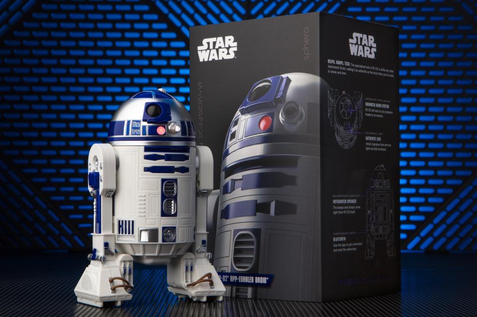 <p>The robot-making whizzes at Sphero one-up <a rel="nofollow" href="https://www.yahoo.com/entertainment/bb-8-remote-controlled-toy-star-wars-the-force-128264274727.html" data-ylk="slk:last year’s phenomenal BB-8;elm:context_link;itc:0;sec:content-canvas;outcm:mb_qualified_link;_E:mb_qualified_link;ct:story;" class="link  yahoo-link">last year’s phenomenal BB-8</a> with this interactive version of the OG astromech, R2-D2. Remote-controlled via smartphone and featuring Lucasfilm-sanctioned light and sound effects, Artoo is equipped to roam around your home, reveal holographic messages, react to <em>Star Wars</em> movies, and even communicate with fellow app-enabled droids BB-8 and the evil BB-9E. Like the box says, this is the droid you’re looking for.<br><strong>Buy: <a rel="nofollow noopener" href="https://www.walmart.com/ip/Sphero-R2-D2-App-Enabled-Droid/56081736" target="_blank" data-ylk="slk:Walmart;elm:context_link;itc:0;sec:content-canvas" class="link ">Walmart</a></strong> </p>