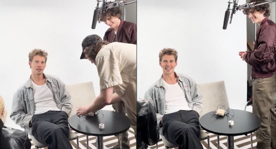 Austin Butler delighted a reporter when he started singing along to a Beyoncé song with her.  Credit: @themoviedweeb