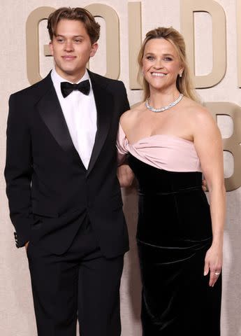 <p>Getty Images</p> Deacon Phillippe and Reese Witherspoon at the 2024 Golden Globes in January.