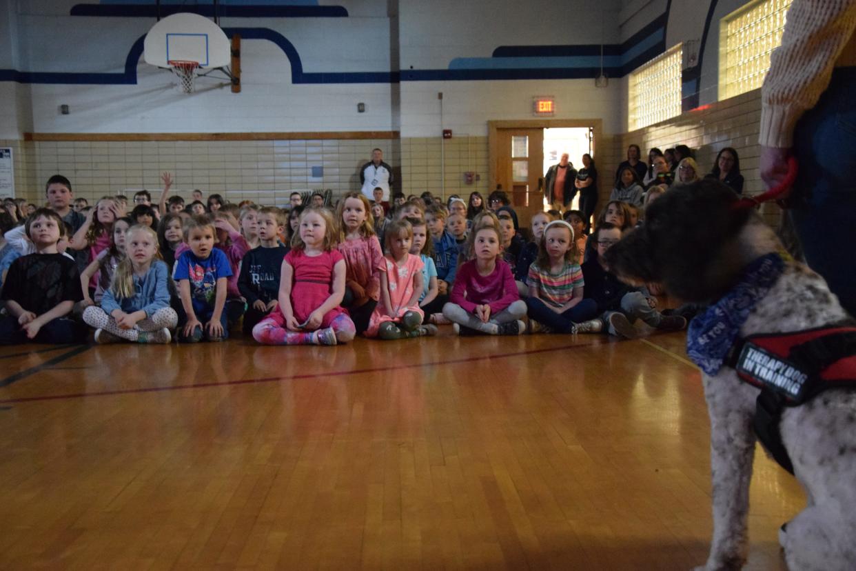 All Lincoln students filed into the gymnasium for an assembly to get their first introduction to Henry on May 5, 2023.