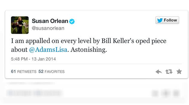 Susan Orlean Tweeted her displeasure. Photo: Twitter