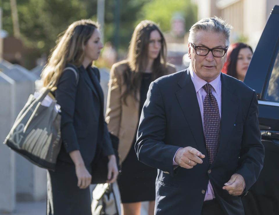 Actor Alec Baldwin arrives in District Court for jury selection in his involuntary manslaughter trial, Wednesday, July 10, 2024, in Santa Fe, N.M. (AP Photo/Roberto E. Rosales)