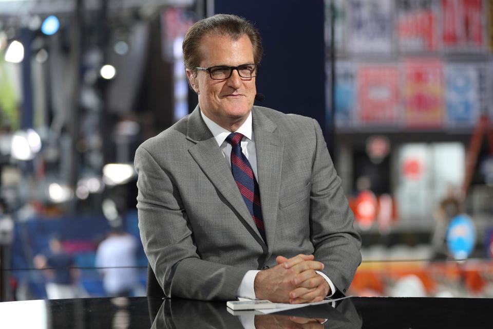 Mel Kiper Jr. is seen on the set of ESPN SportsCenter, Wednesday, April 24, 2019, in Nashville, Tenn.