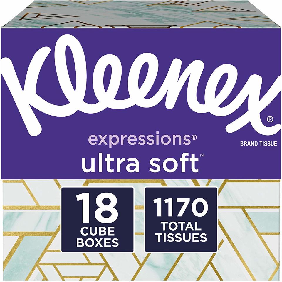 Kleenex Expressions Ultra Soft Facial Tissues, 18 Cube Boxes. (Photo: Amazon)