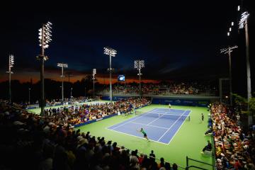 NEW YORK, NY - AUGUST 29: Ivo Karlovic of Croatia returns a shot to Marcel Granollers of Spain on Day Five of the 2014 US Open at the USTA Billie Jean King National Tennis Center on August 29, 2014 in the Flushing neighborhood of the Queens borough of New York City. (Photo by Mike Stobe/Getty Images for USTA)