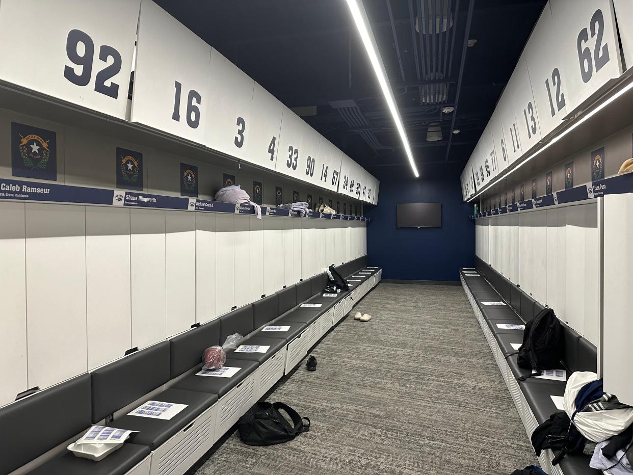The Nevada football team's locker room was renovated again in 2023.