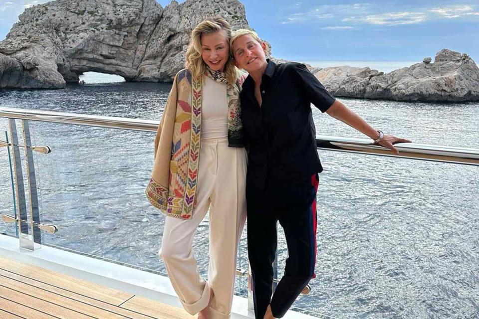 <p>Ellen DeGeneres/Instagram</p> Ellen DeGeneres (right) wrote a touching tribute to wife Portia De Rossi (left) in honor of their 15th wedding anniversary.