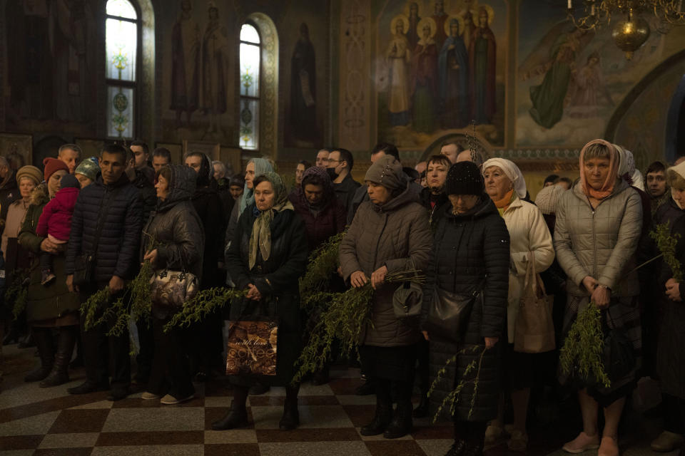 People at a Palm Sunday service in Kramatorsk, Ukraine.