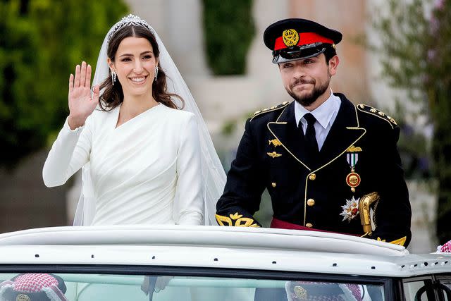 <p> Balkis Press/ABACAPRESS.COM</p> Princess Rajwa and Crown Prince Hussein on their June 1, 2023 wedding day.