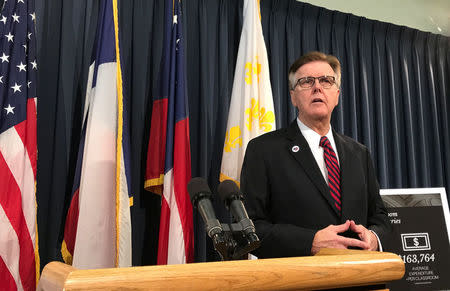 FILE PHOTO - Republican Texas Lieutenant Governor Dan Patrick speaks at a news conference about a special legislative session that will include consideration of a bill to restrict bathroom access for transgender people inside the Texas Capitol in Austin, Texas, U.S. on July 14, 2017. REUTERS/Jon Herskovitz/File Photo