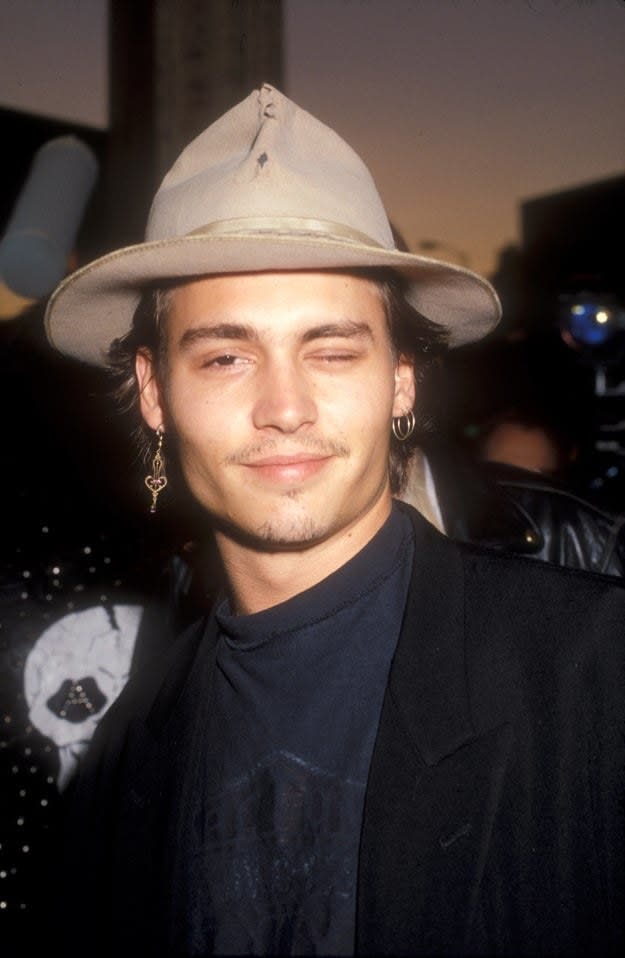 Johnny Depp poses at the premiere of "Decline of Western Civilization Part 2: The Metal Years"