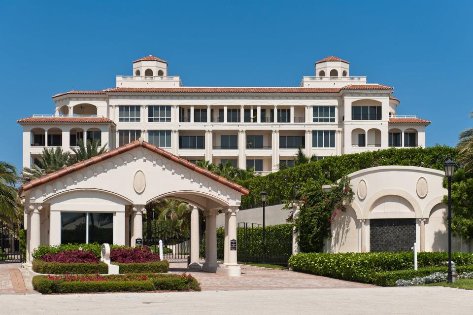 A staffed gatehouse provides access into Bellaria at 3000 S. Ocean Blvd. on the south end of Palm Beach.