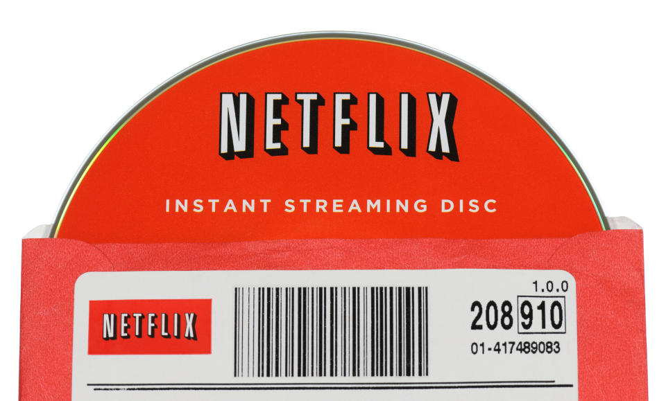 A Netflix instant streaming disc inside a Netflix sleeve. 