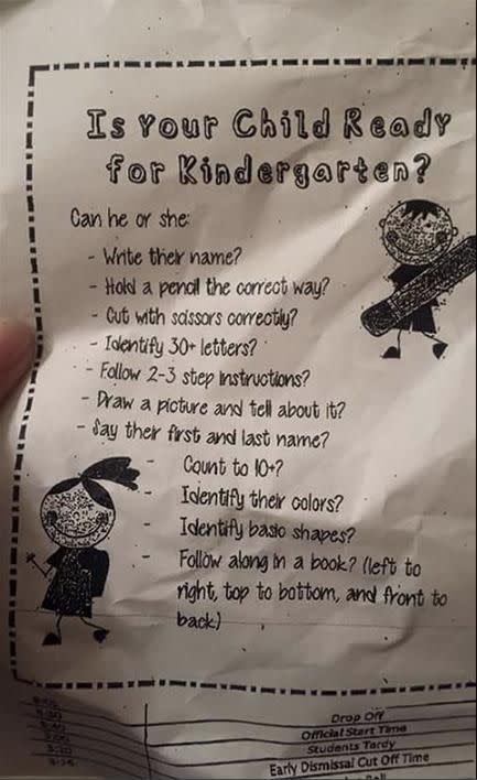 A dad received this list from his son's new kindergarten. Photo: Reddit