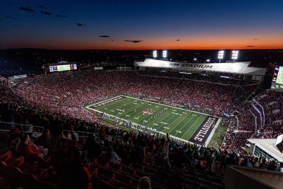 Fans packed L&N Stadium as the Cardinals kicked off against the Fighting Irish in October.