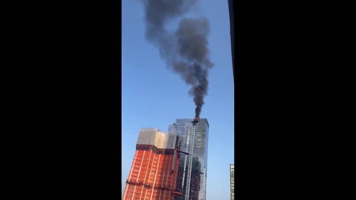 Crane on fire in New York City. (@akofink)